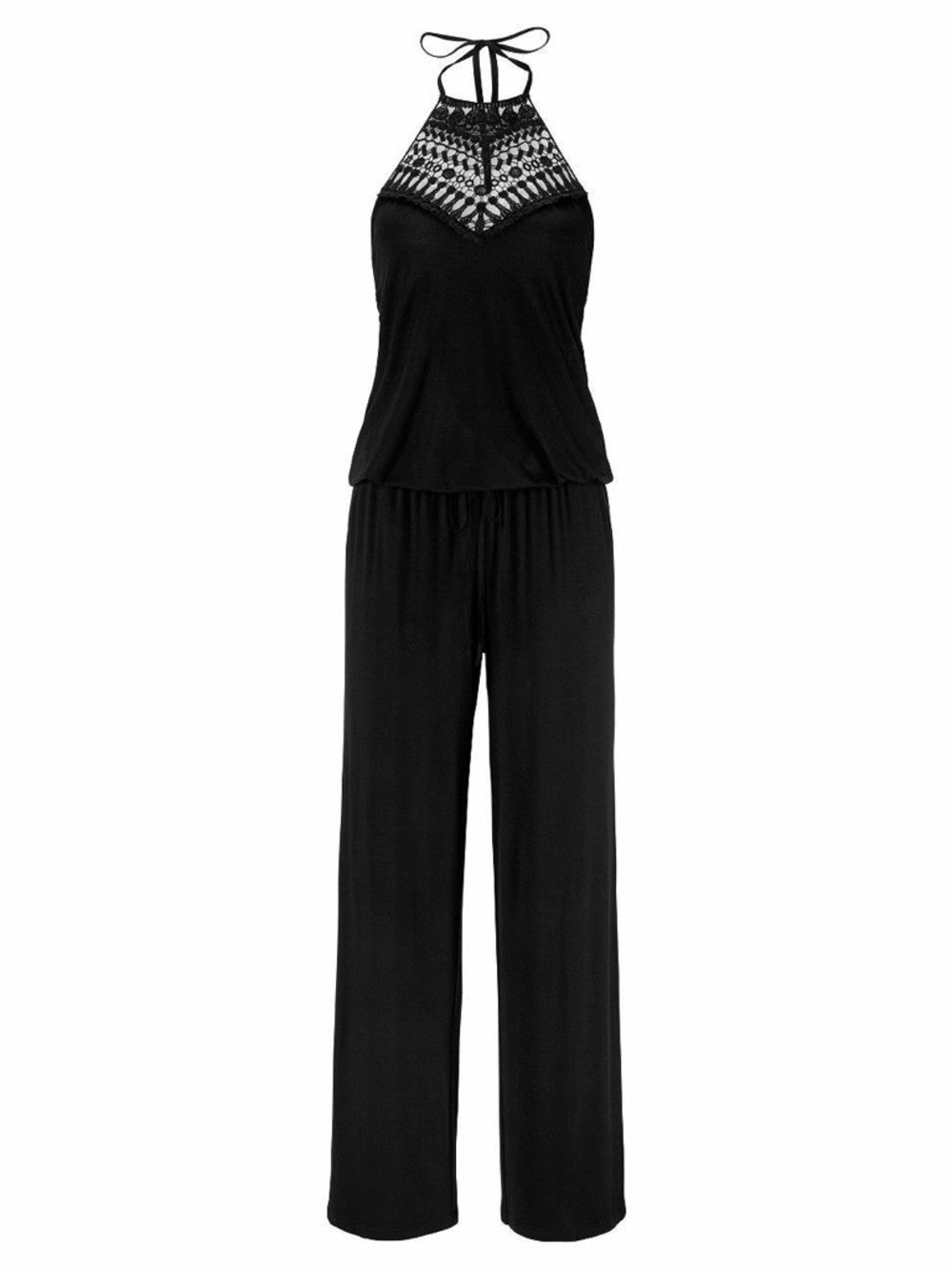 Lascana Lace Halter Jumpsuit Black NWT Size 12 Elegant Wide Leg - Picture 3 of 7